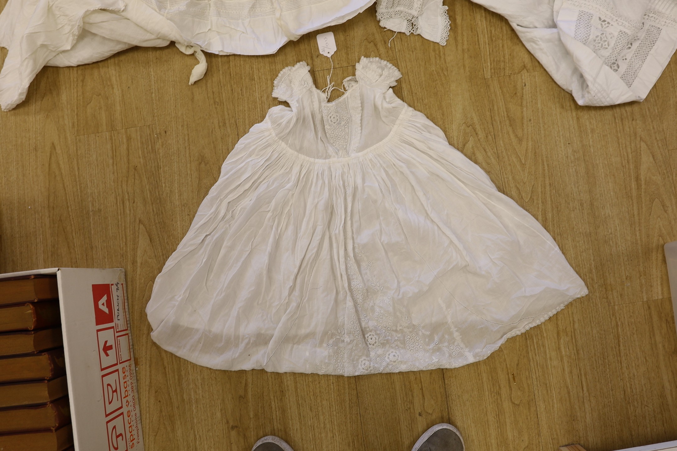 A collection of 19th century cutwork and Ayrshire christening gowns